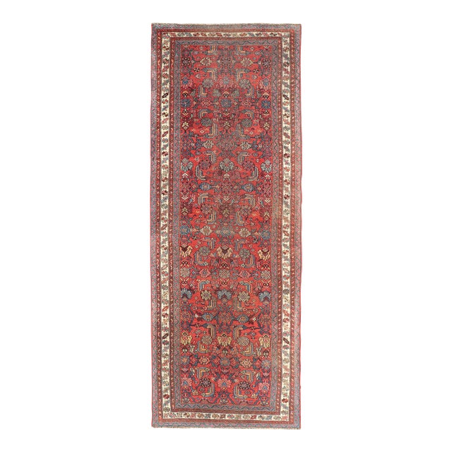 Antique Persian Bidjar Runner With Red Field and Tribal Geometric Design For Sale