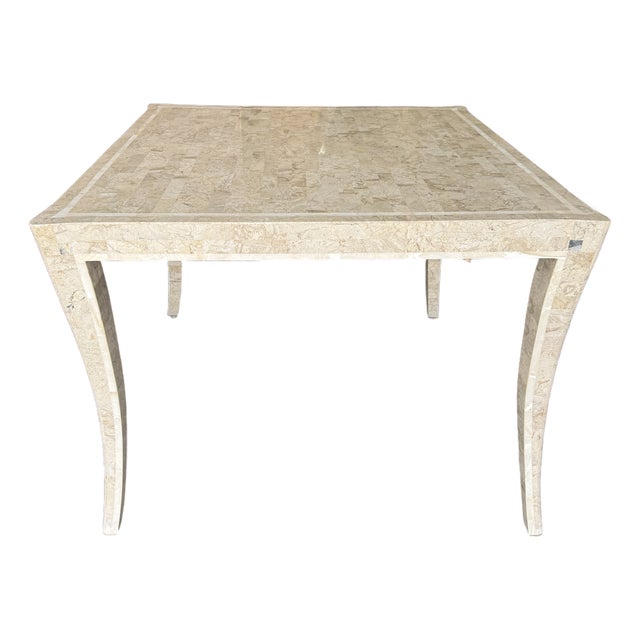 Sculptural Tessellated Stone Game Table Brass Detail by Maitland Smith For Sale