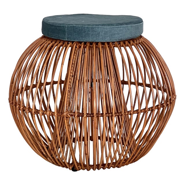 Mid-Century Bamboo Stool with New Cushion attributed to Janine Abraham & Dirk Jan Rol, 1960s For Sale