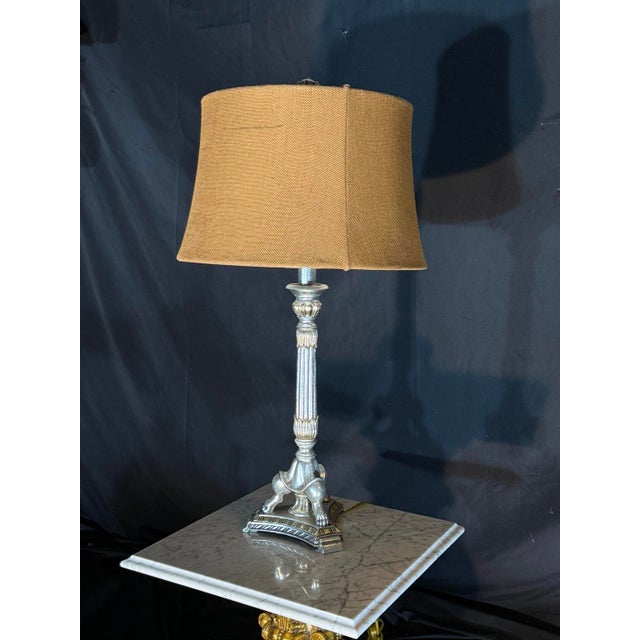 Hollywood Regency 2000s Neoclassical Silver Fluted Column Table Lamp For Sale - Image 3 of 5