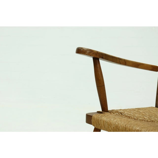 1950s French Blonde Oak and Rush Armchair, 1950s For Sale - Image 5 of 11