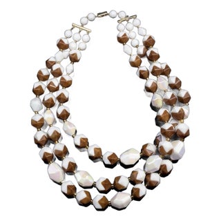 MCM Jewelry Marked West Germany Interlocking Two-Piece Molded Beaded 3 Strand Necklace Necklace For Sale