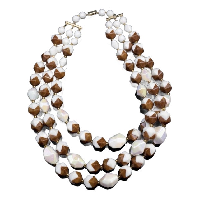 MCM Jewelry Marked West Germany Interlocking Two-Piece Molded Beaded 3 Strand Necklace Necklace For Sale