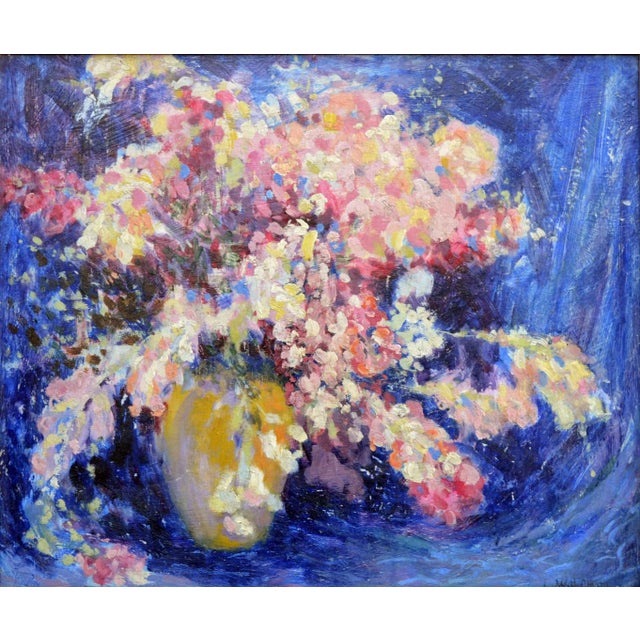 A brilliant early 20th century impressionist floral still-life by William Clapp (American, 1879-1954). Beautiful and bold,...