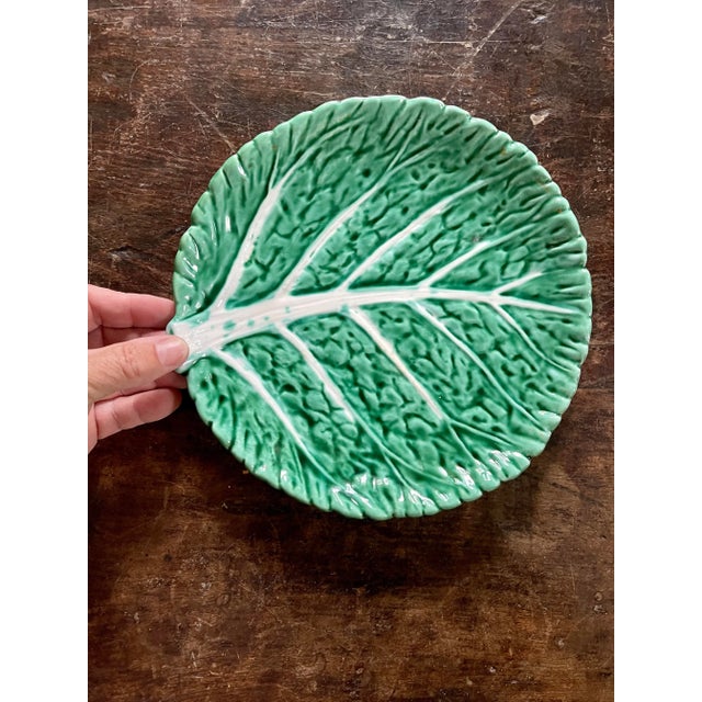 Late 20th Century Cabbage Majolica Plates in the Style of Bordallo Pinheiro- Set of 7 For Sale In Chicago - Image 6 of 9