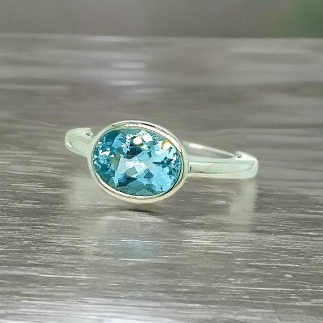 Natural Aquamarine Ring 6.5 14k W Gold 1.64 TCW Certified For Sale In New York - Image 6 of 14