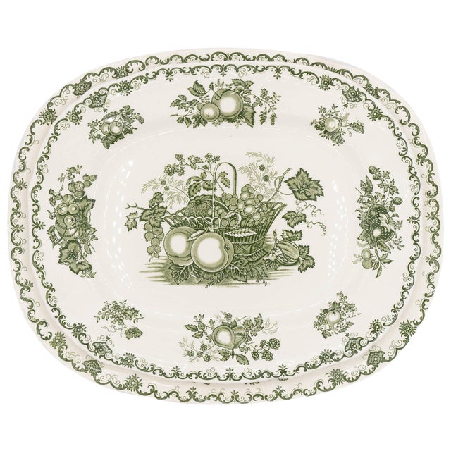 Vintage Serving Plates with Green Fruit Basket Decor from Masons, 1950s, Set of 2 For Sale