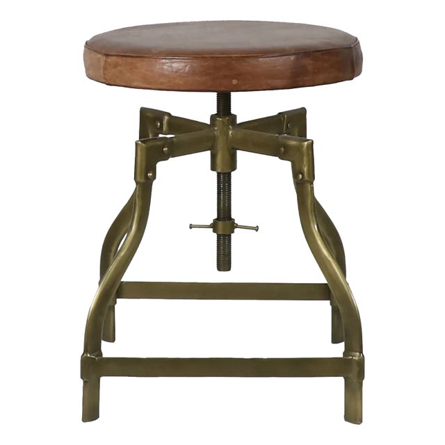 Matthew Izzo Home - Leather & Brass Adjustable Piano Stool For Sale