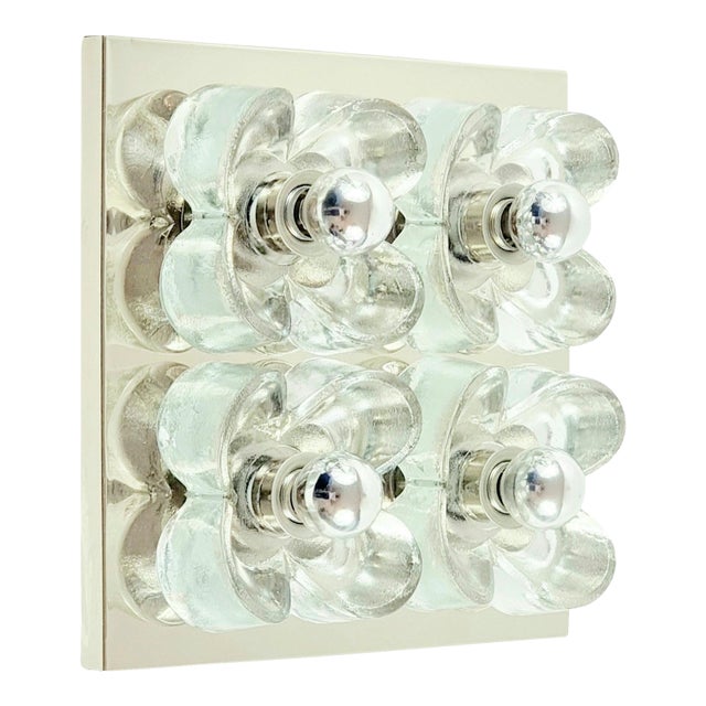 1960s Mid-Century Modern Floral Glass & Chrome Wall Light or Ceiling Light/Flush Mount From Sische, Germany For Sale