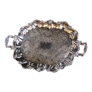 Mid-Century French Louis XV Style Silver-Plated Serving Tray For Sale