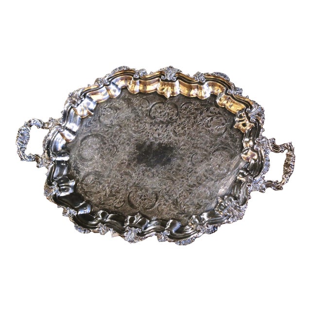 Mid-Century French Louis XV Style Silver-Plated Serving Tray For Sale