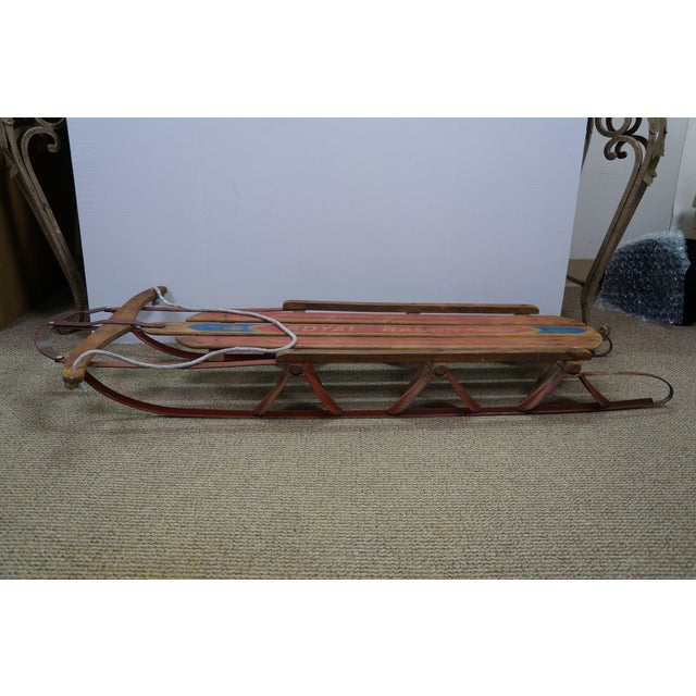 Mid Century Royal Racer Oak & Metal Sled Flexible Flyer Style Snow Sleigh For Sale - Image 9 of 18
