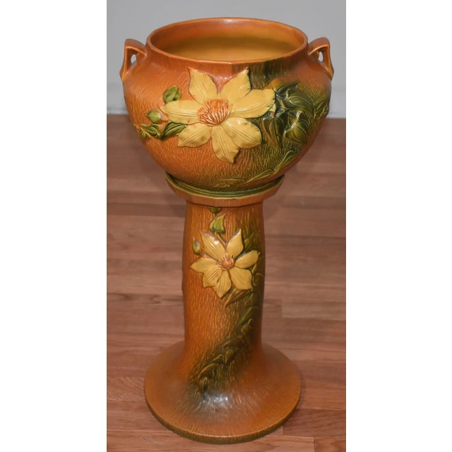 1940s Roseville Orange Clematis Flowered Jardiniere For Sale - Image 11 of 11