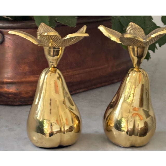 Late 20th Century Late 20th Century Brass Leafy Pear Candlestick Holders, a Pair For Sale - Image 5 of 8