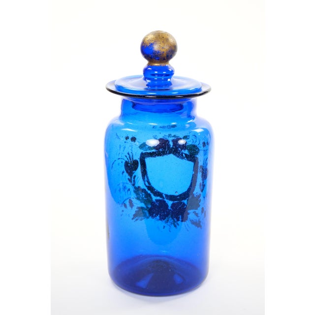 Mid-20th Century Italian Gilt and Hand-Painted Cobalt Blue Glass Apothecary Jars For Sale - Image 17 of 18