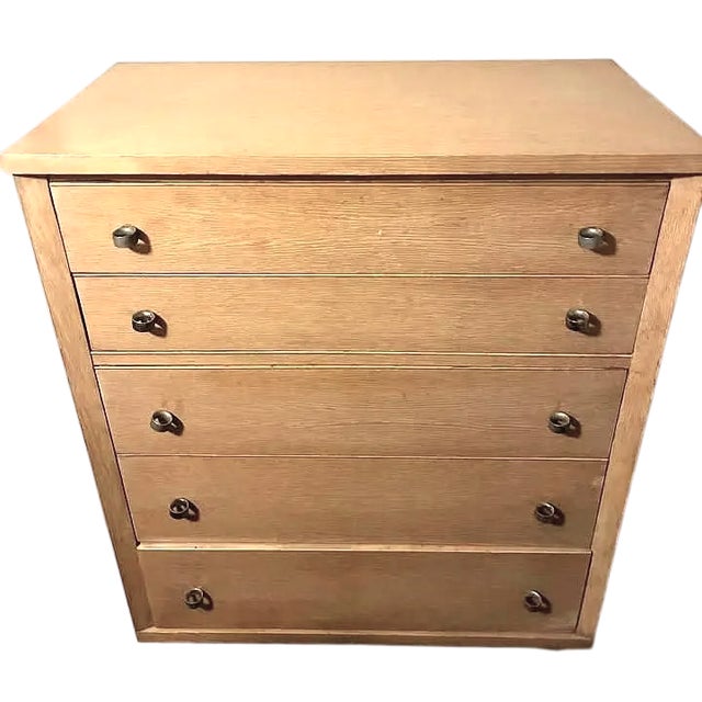 Mid-Century Modern Kent-Coffey Mid 20th Century Limed Oak 'The Captor' Limed Oak 5-Drawer Chest of Drawers - 38" W 20" D 46.5 H For Sale - Image 3 of 3