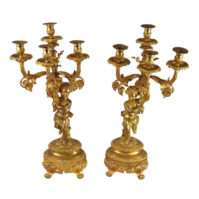Antique French Gilt Bronze Candelabras, 1800s, Set of 2 For Sale - Image 5 of 15