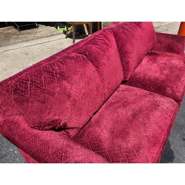 Theodore Alexander English Traditional Crimson Chenille Rolled-Arm Sofa With Nailhead Trim For Sale - Image 12 of 12