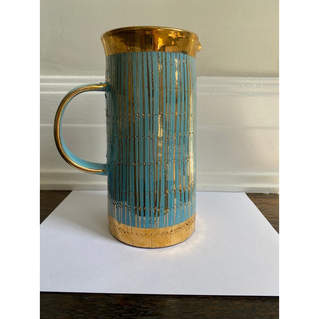 Mid 20th Century Mid Century Modern Italian Turquoise and Gold Pitcher/Vase For Sale In Los Angeles - Image 6 of 6