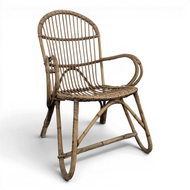 Brown Vintage Armchair in Bamboo and Rattan For Sale - Image 8 of 8