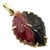 14k Gold Watermelon Tourmaline Carved Leaf Pendant For Sale