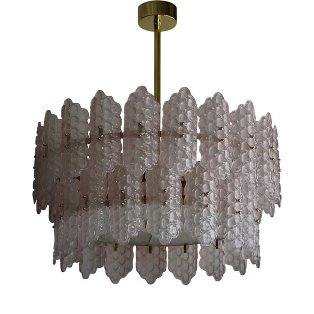 Round Chandelier in Pink Art Glass and Brass, 2000 For Sale