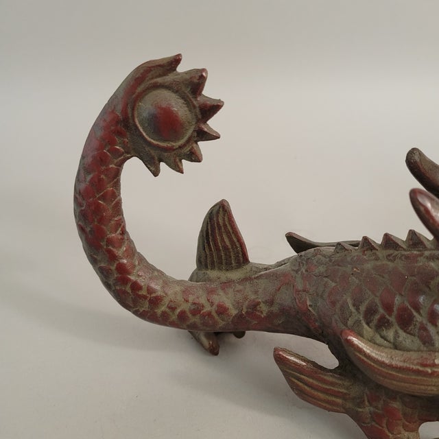 Chinese Winged Dragon Sculpture Figure, Red Bronze Toned, Late 20th C. For Sale - Image 10 of 11