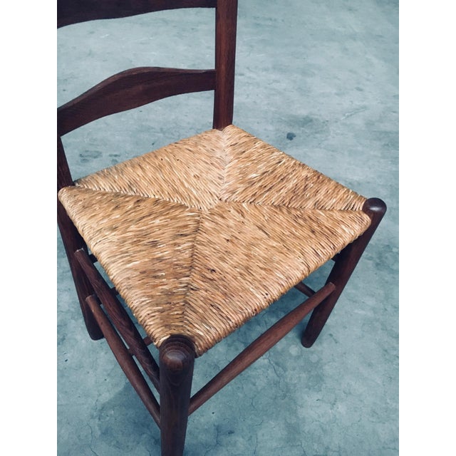Rustic Handcrafted Oak and Rush High Back Dining Chairs, Belgium, 1940s, Set of 4 For Sale - Image 9 of 18