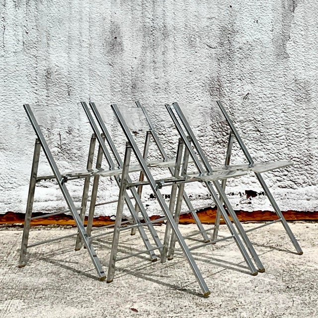 Chrome Vintage Boho Chrome and Metal Folding Chairs - Set of 4 For Sale - Image 8 of 9