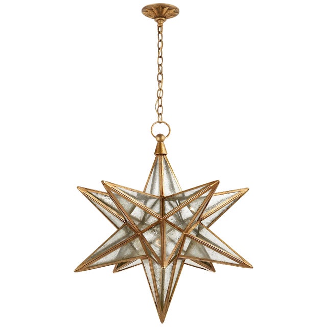 Moravian Large Star Lantern in Gilded Iron with Antique Mirror Designer: Chapman & Myers Canopy: 6" Round Mounting: Chain...
