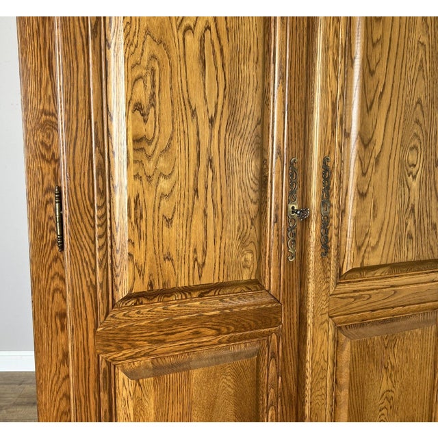 Vintage French Style Carved Oak 4-Door Armoire For Sale - Image 4 of 12