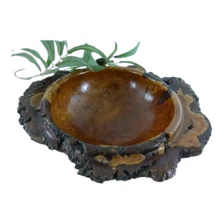 Hoyt G. Brown Signed 9" Cherry Burl Bowl | Appalachian Folk Art | Live Edge Wood Bowl For Sale