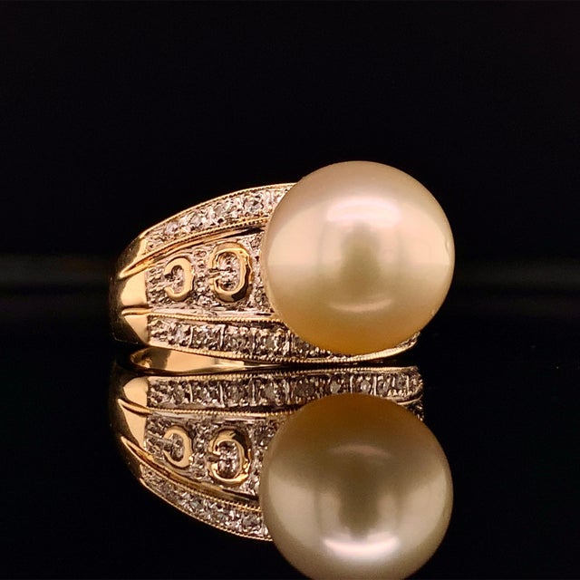 Fine Quality South Sea Pearl and Diamond Ring Size 7 set in 14k Yellow Gold 0.14 CTs Certified $6,950 911035 This is a...