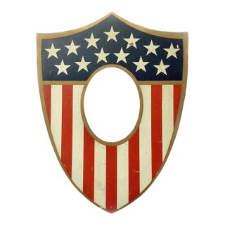 Antique Painted Patriotic Picture Frame/Flag Holder Shield For Sale