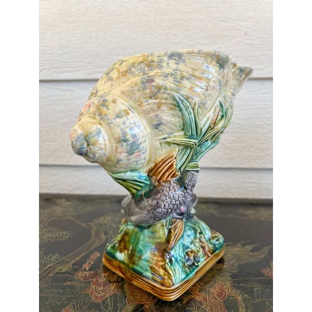 Antique Majolica Vase Bowl Dolphin Nautilus Shell English Royal Worcester C1870 For Sale - Image 10 of 18