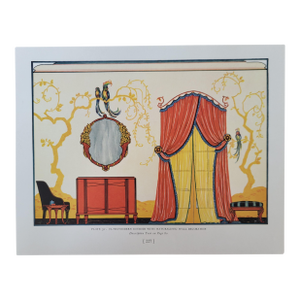 1937 Art Deco Interior Bookplate Print of Decorative Drapes. This Is a Lithograph by Edward Thorne