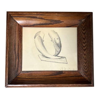 1950’s Original Abstract Fish Still Life Charcoal Drawing For Sale