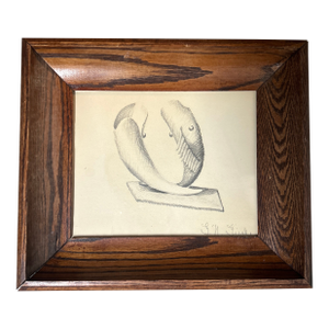 1950’s Original Abstract Fish Still Life Charcoal Drawing