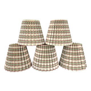 Set of 5 Hard Plaid Pleated Lamp Clip-on Shades Chandelier Candle Bulb For Sale