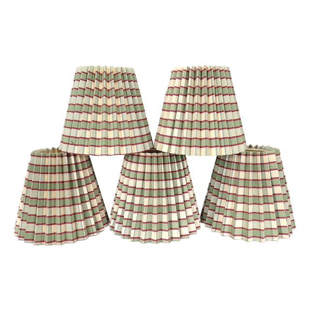 Set of 5 Hard Plaid Pleated Lamp Clip-on Shades Chandelier Candle Bulb For Sale