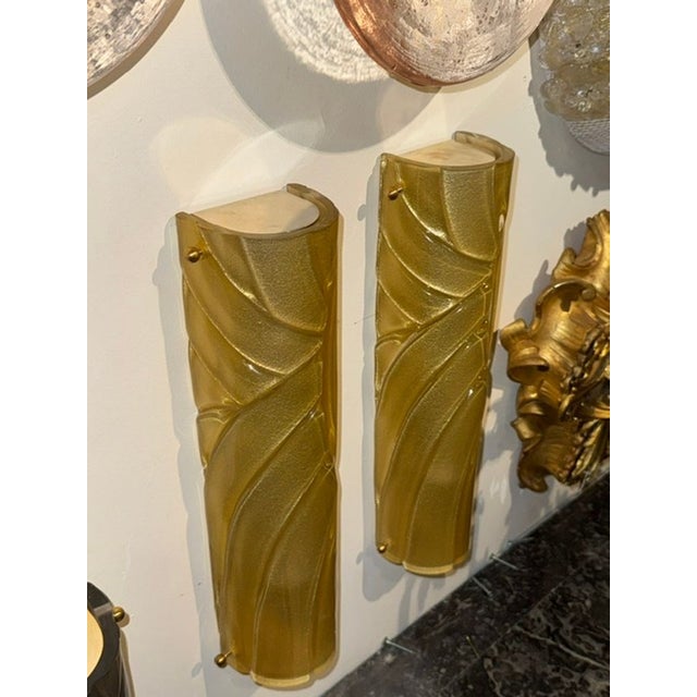 Early 21st Century Pair of Murano Gold Tube Sconces For Sale - Image 5 of 5