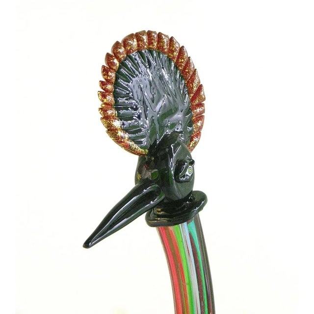 1970s Vintage Italian Tall Jewel-Like Red Blue Green White Glass Crested Bird For Sale - Image 5 of 10