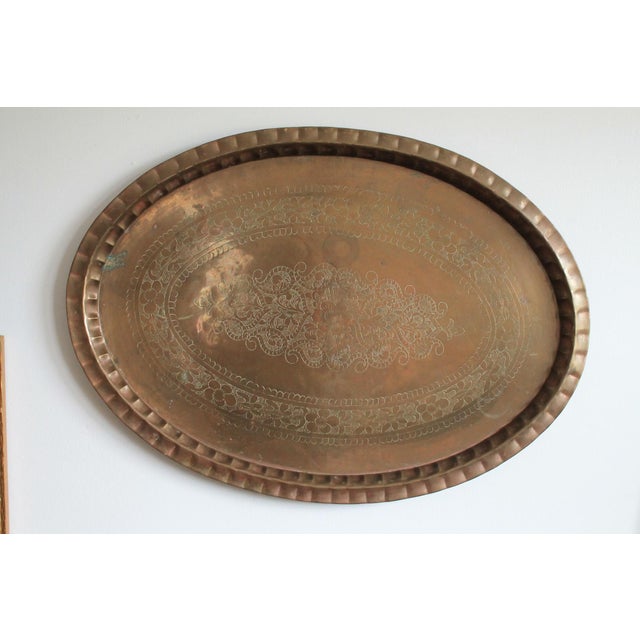 Brass Vintage Oval Brass Etched Tray For Sale - Image 8 of 9