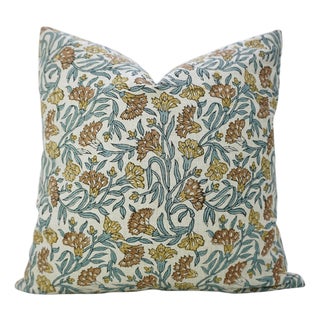 Fabdivine Handmade Block Print Lumbar Pillow Cover 12x20 Pure Linen Thorny Steams Cushion Cover For Sale