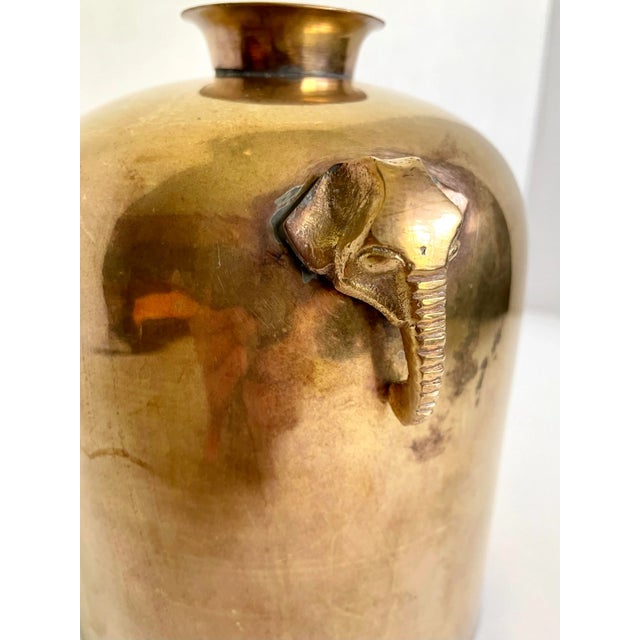 Brass Mid 20th Century Solid Brass Vase With Elephant Head Handles For Sale - Image 8 of 10