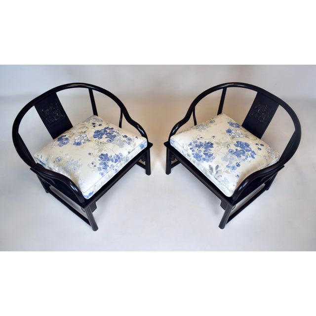 1960s Solid Ebony Chinoiserie Lounge Chairs Baker Furniture For Sale - Image 13 of 14