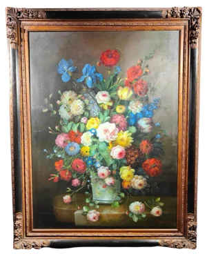 Terence Alexander, Flowers, 1950, Large Oil on Canvas, Framed