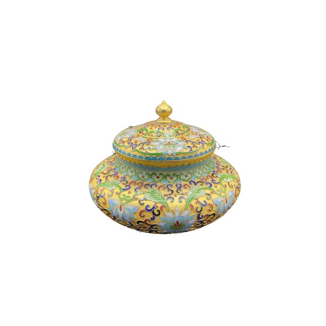 Vintage Cloisonné Brass Trinket Box With Lid For Sale In West Palm - Image 6 of 6