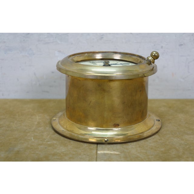 1911 Antique English Smiths Enfield Brass Nautical Maritime 8 Day Ships Clock 6" For Sale - Image 4 of 13