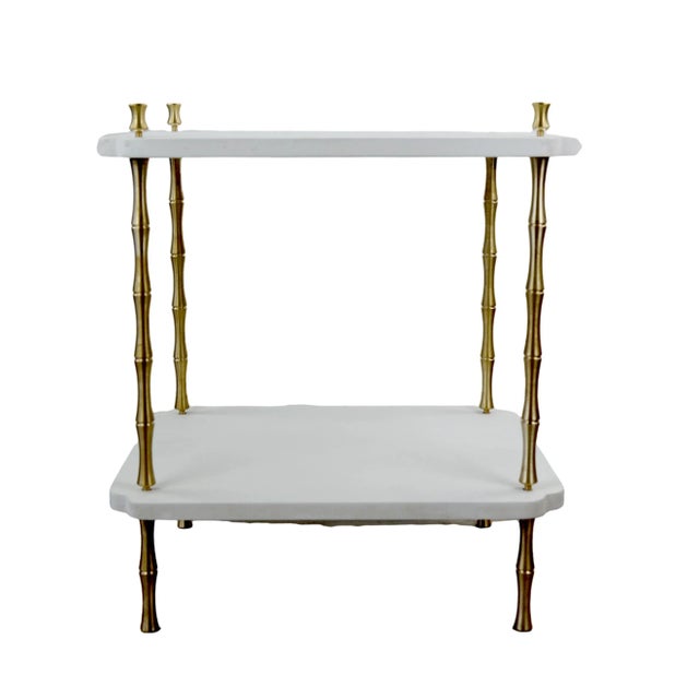 Wood and Brass Faux Bamboo Legs White Sofa Side Table, For Sale - Image 4 of 10